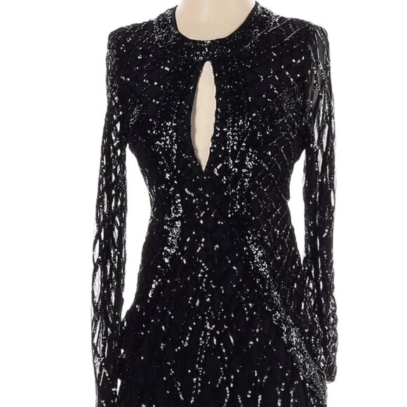NWT L'ATISTE Black Sequin Long Sleeve Cocktail Dress womens size Small (332) - Picture 2 of 13